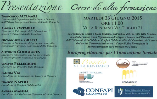 Presentazione corso “Europrogettazione per l’Innovazione Sociale” a Cosenza