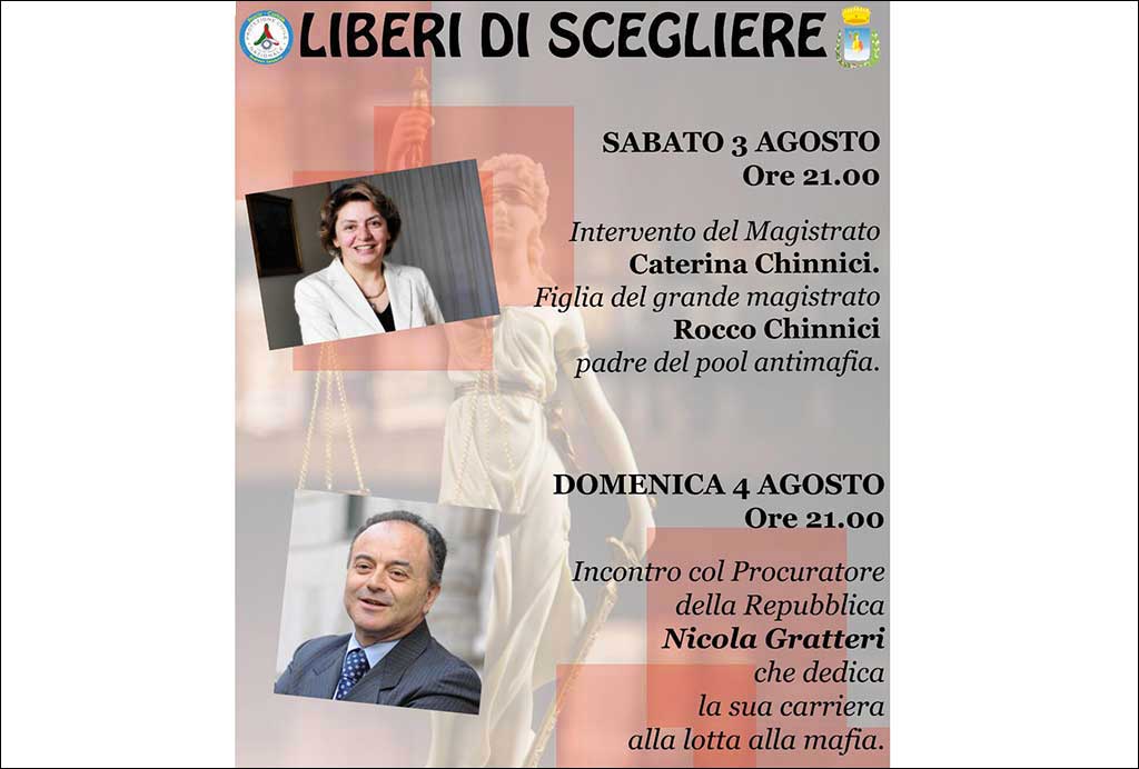 Caterina Chinnici e Nicola Gratteri ospiti il 3 e 4 agosto di “Cortalestate 2019”