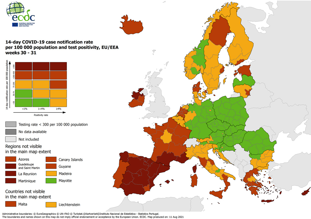 Covid, anche la Calabria in "rosso" nelle mappe dell'Unione Europea