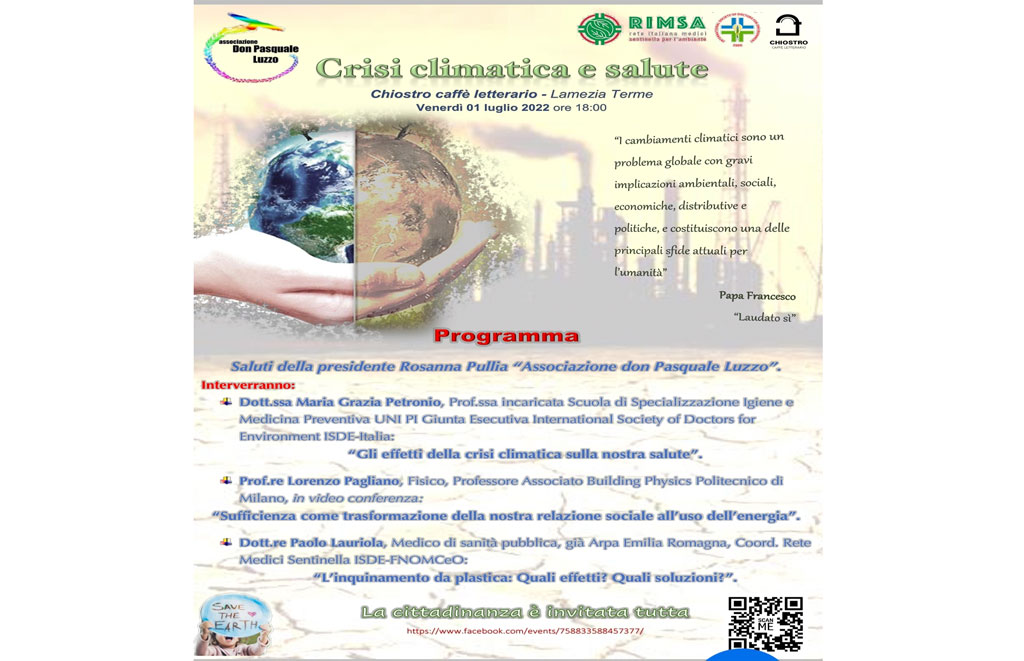 Lamezia, “Crisi climatica e salute”: oggi seminario al Chiostro di San Domenico