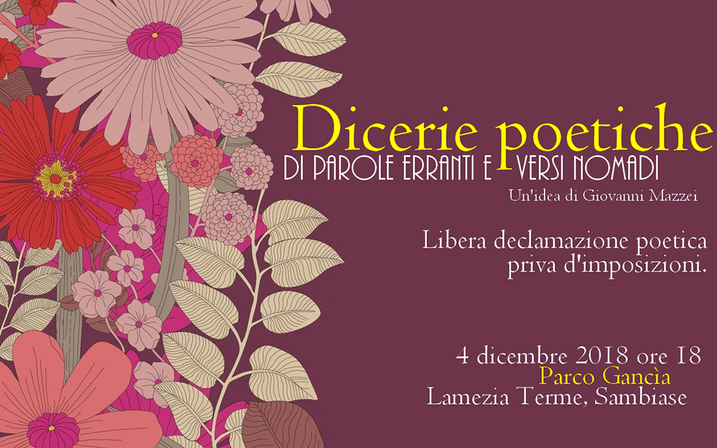 Lamezia, “Dicerie Poetiche” al parco Gancìa il 4 dicembre 