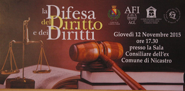 Lamezia: convegno "La Difesa del Diritto e dei Diritti" il 12 novembre 