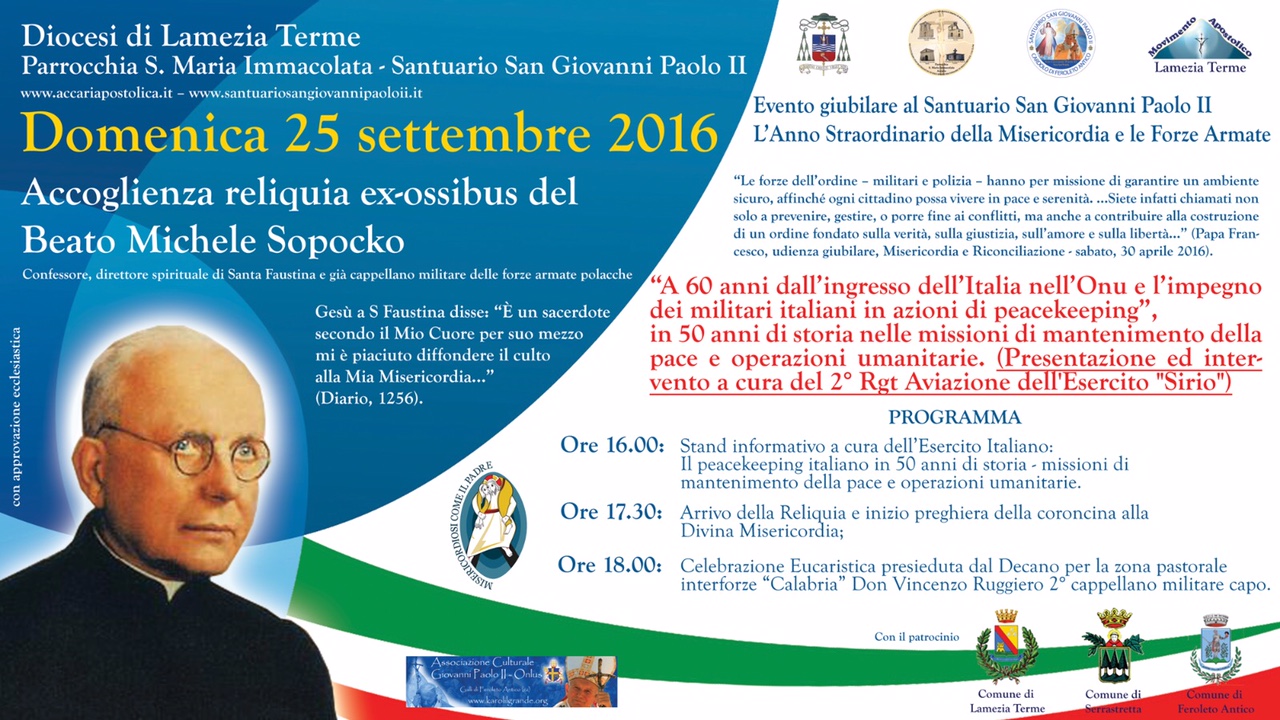 La reliquia del Beato Sopocko il 25 settembre alla Parrocchia S.Maria Immacolata di Accaria
