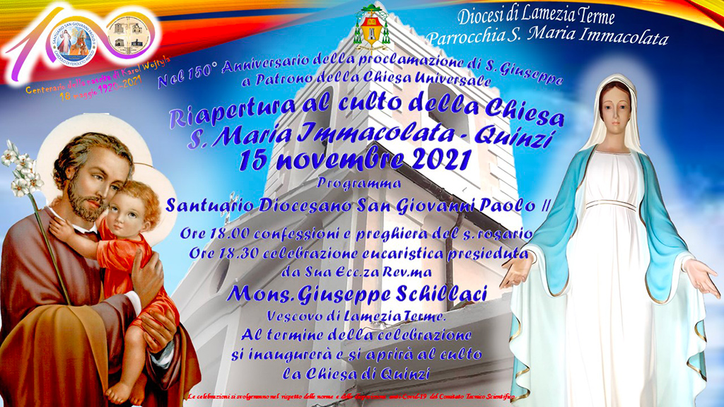 Lamezia, domani riapertura al culto della chiesa di Santa Maria Immacolata di Quinzi