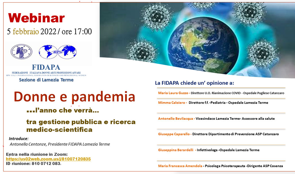 Donne e pandemia, Webinar della Fidapa Lamezia fa il punto sull'emergenza sanitaria