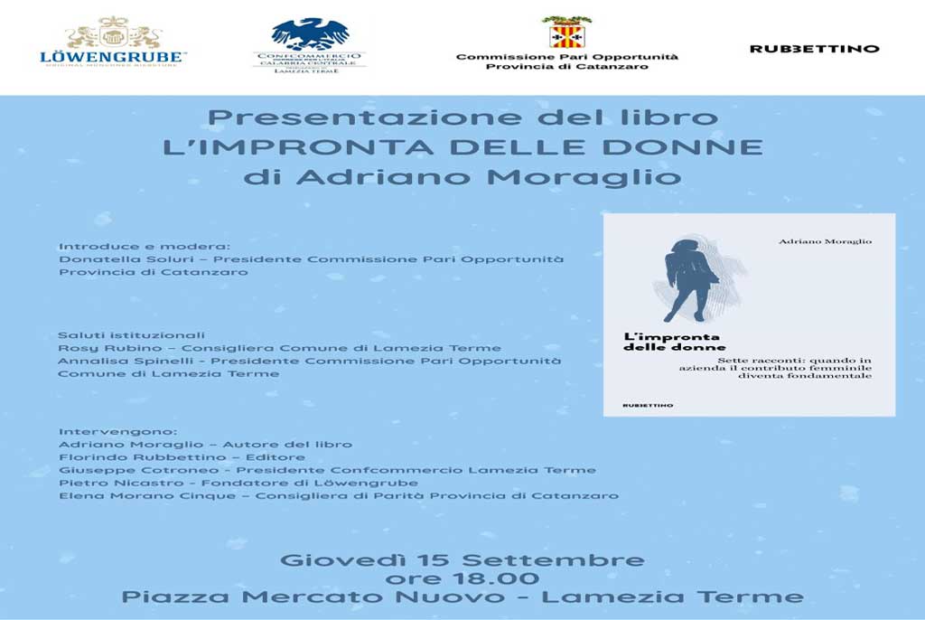 "L’impronta delle donne": il 15 settembre a Lamezia la presentazione del libro di Adriano Moraglio