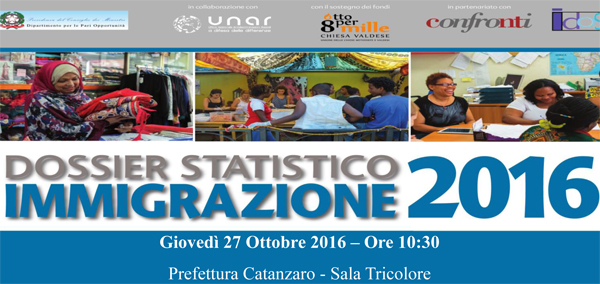 Dossier statistico immigrazione 2016, la presentazione il 27 ottobre in prefettura a Catanzaro