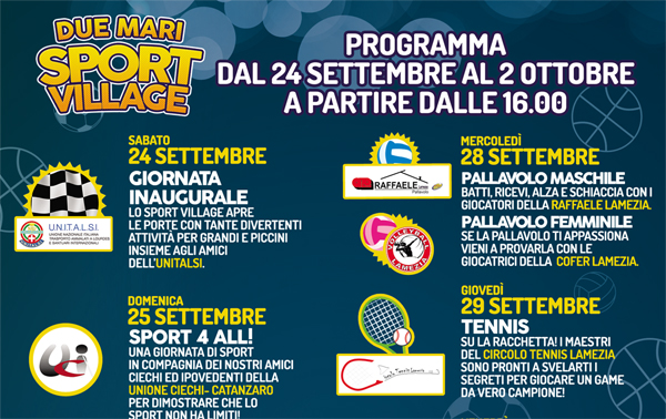 Dal 24 settembre al 2 ottobre lo Sport Village a Maida
