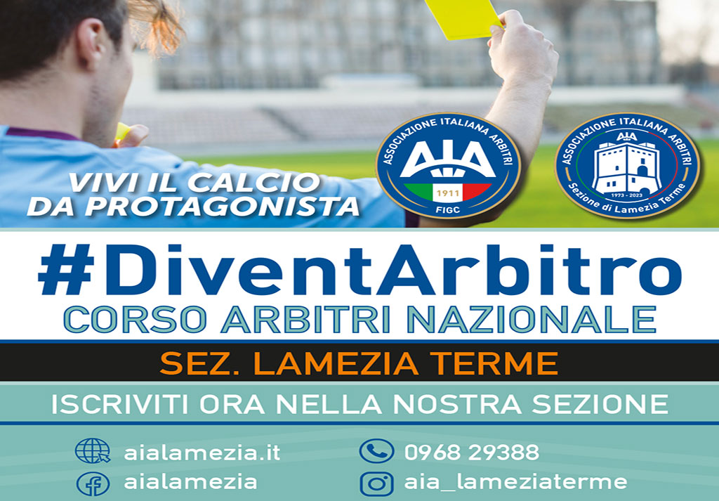 Sezione AIA Lamezia, aperte iscrizioni a secondo Corso Arbitri di calcio per la stagione sportiva in corso