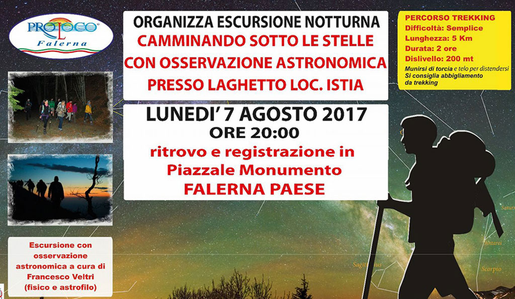 "Camminando sotto le stelle", escursione notturna il 7 agosto a Falerna