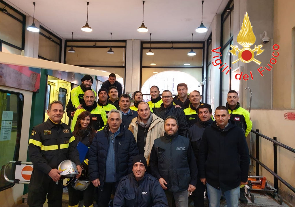 Esercitazione Vigili del Fuoco su linea funicolare di Catanzaro