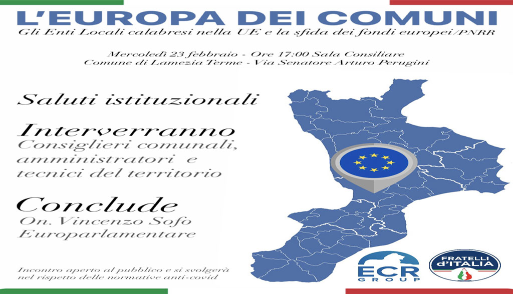 Lamezia, "L'Europa dei Comuni": evento di Fratelli d’Italia con Sofo il 23 febbraio