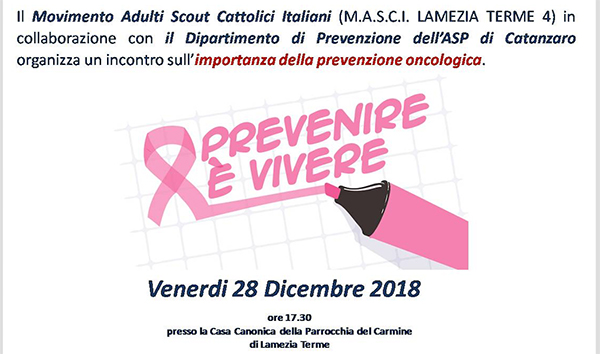 Lamezia, incontro formativo su prevenzione tumori il 28 dicembre 
