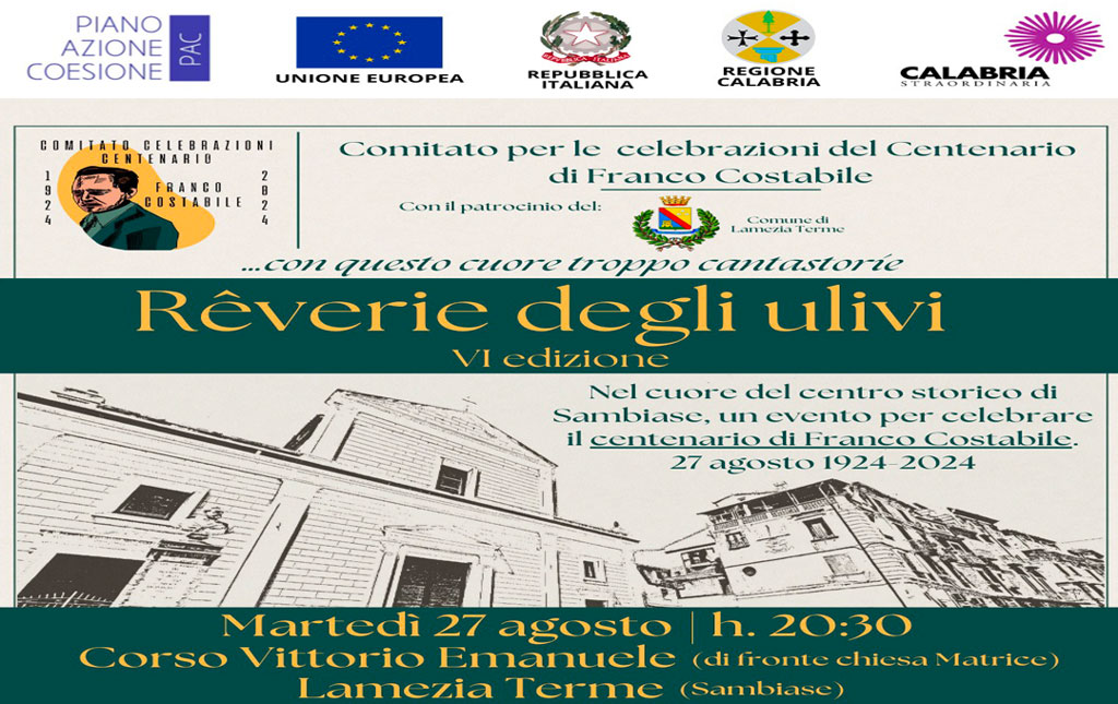 A Lamezia celebrazione tra poesia, musica e arte con la “La Rêverie degli ulivi” per centenario Costabile