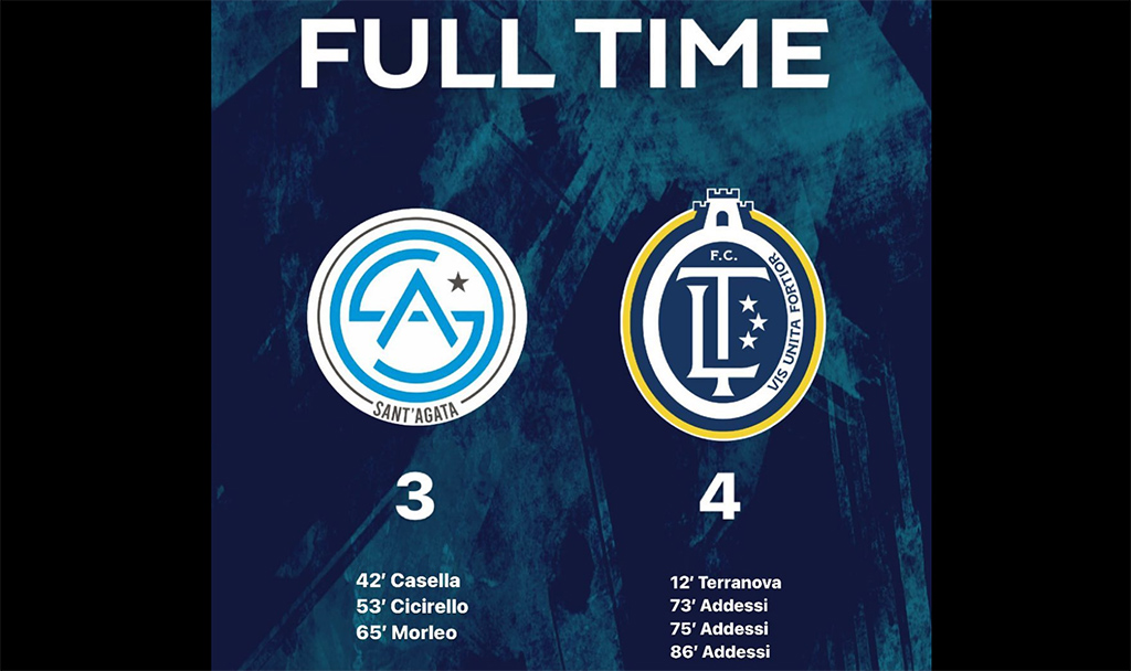 Fc Lamezia vince 4-3 a Sant'Agata di Militello e aggancia la terza posizione
