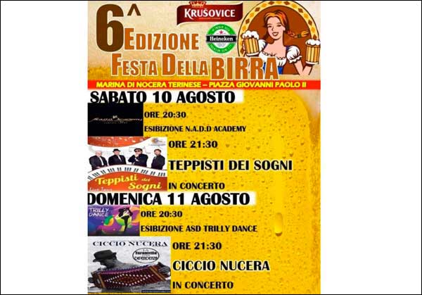Sesta edizione “Festa della birra” a Nocera Terinese il 10 e 11 agosto