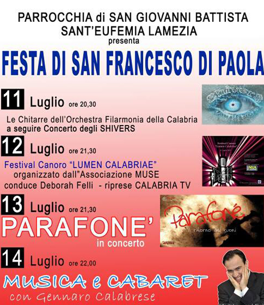 Lamezia: Festival "Lumen Calabriae", per festa San Francesco di Paola