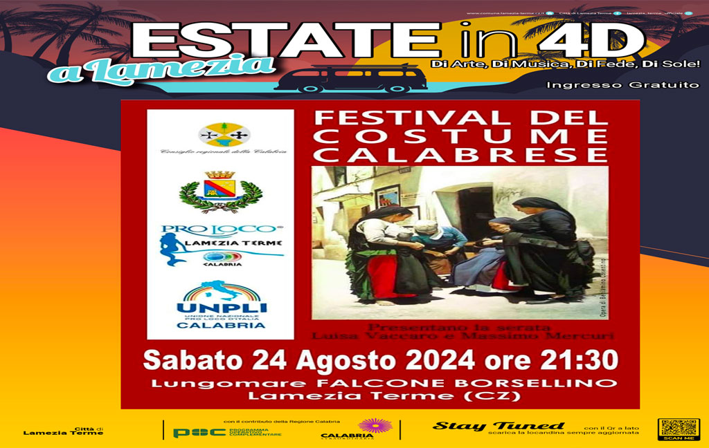 Lamezia, appuntamento con il "Festival del Costume Calabrese e Arbereshe" sul lungomare Falcone e Borsellino