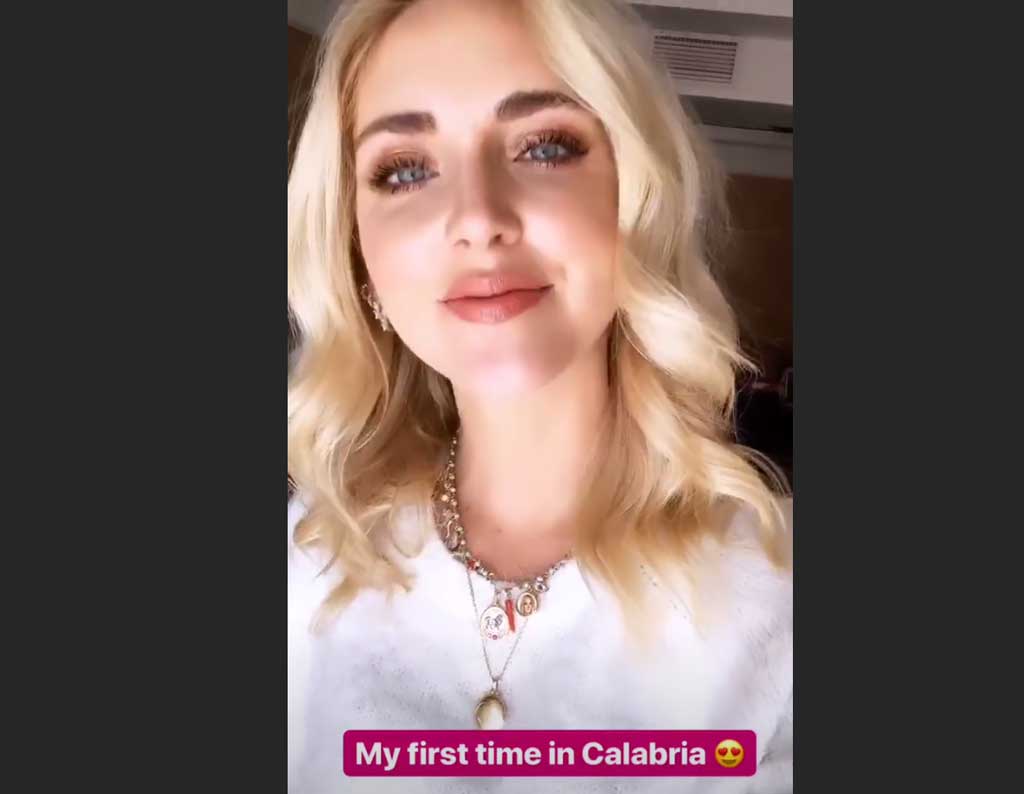 Chiara Ferragni per la prima volta in Calabria: "Sono entusiasta"