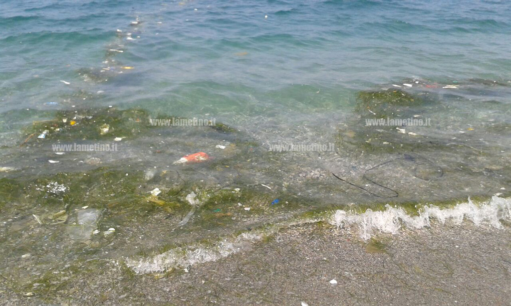 Lamezia: alghe, schiuma e rifiuti galleggiano in mare in località Marinella