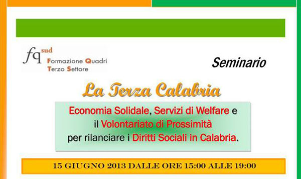 Lamezia: La Terza Calabria, seminario su economia solidale, welfare e volontariato
