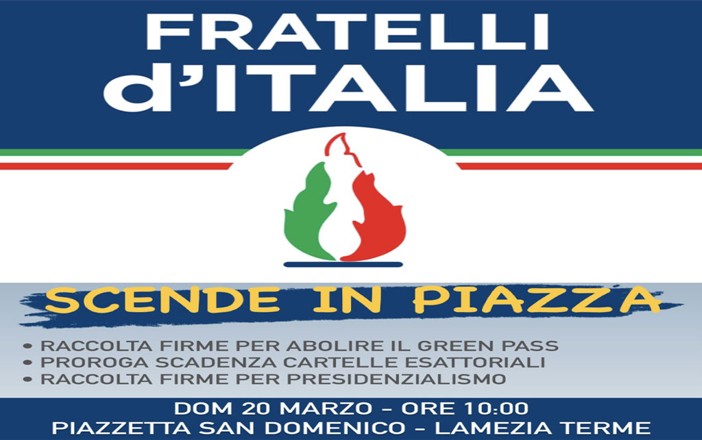 Gianturco (FDI): "Prorogare cartelle esattoriali e abolire green pass, domenica gazebo a Lamezia"