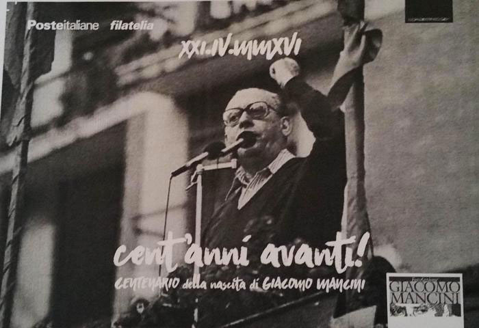 Cartolina e annullo poste per centenario nascita Giacomo Mancini