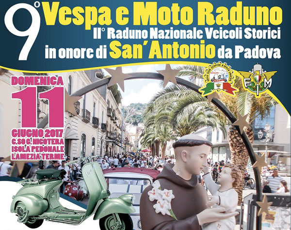 Lamezia, l’11 giugno il 9° vespa e moto raduno di Sant’Antonio da Padova