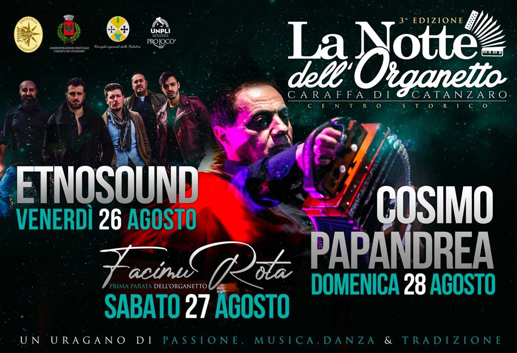 Torna a Caraffa "La Notte dell'Organetto" per riscoprire tradizioni etno-musicali, culturali e gastronomiche