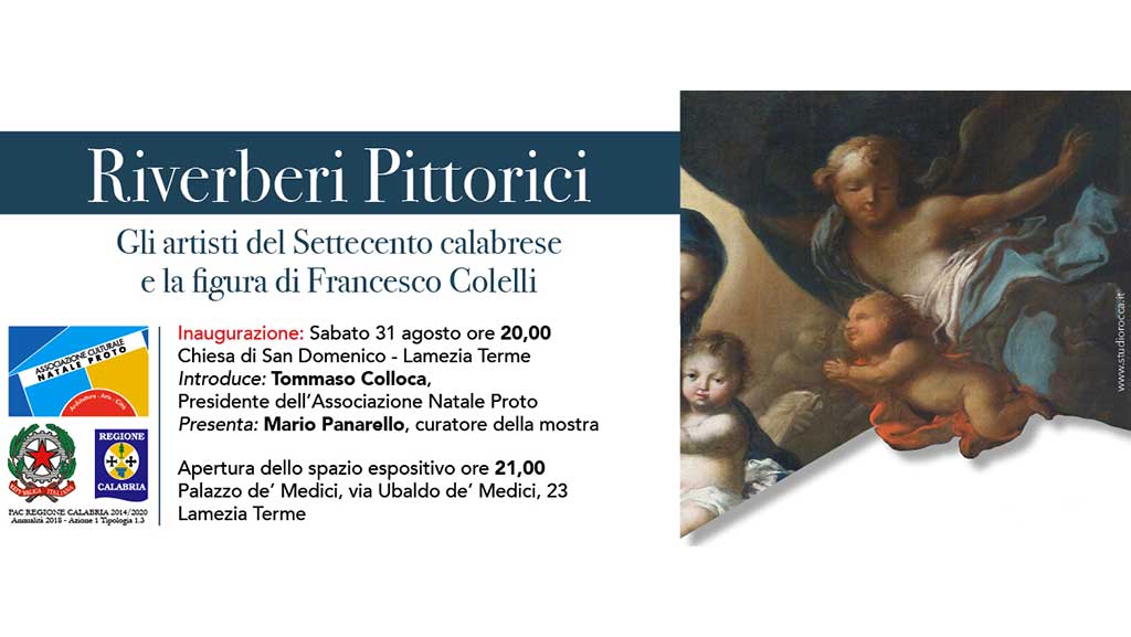 Lamezia, al via mostra "Riverberi Pittorici. Gli artisti del Settecento calabrese e la figura di Francesco Colelli" il 31 agosto