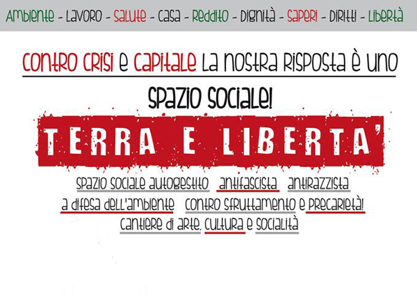 Lamezia: Venerdì 19 inaugurazione Spazio Sociale Terra e Libertà