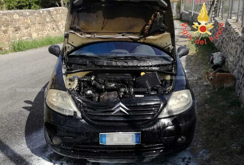 Lamezia, auto in fiamme in via Patrioti Sambiasini: conducente salva cani a bordo 