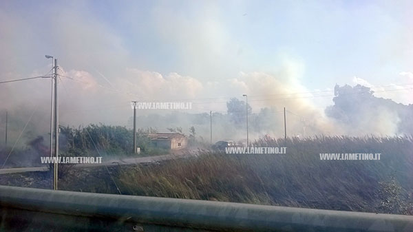 Gizzeria: Incendio su statale 18, intervengono vigili del fuoco