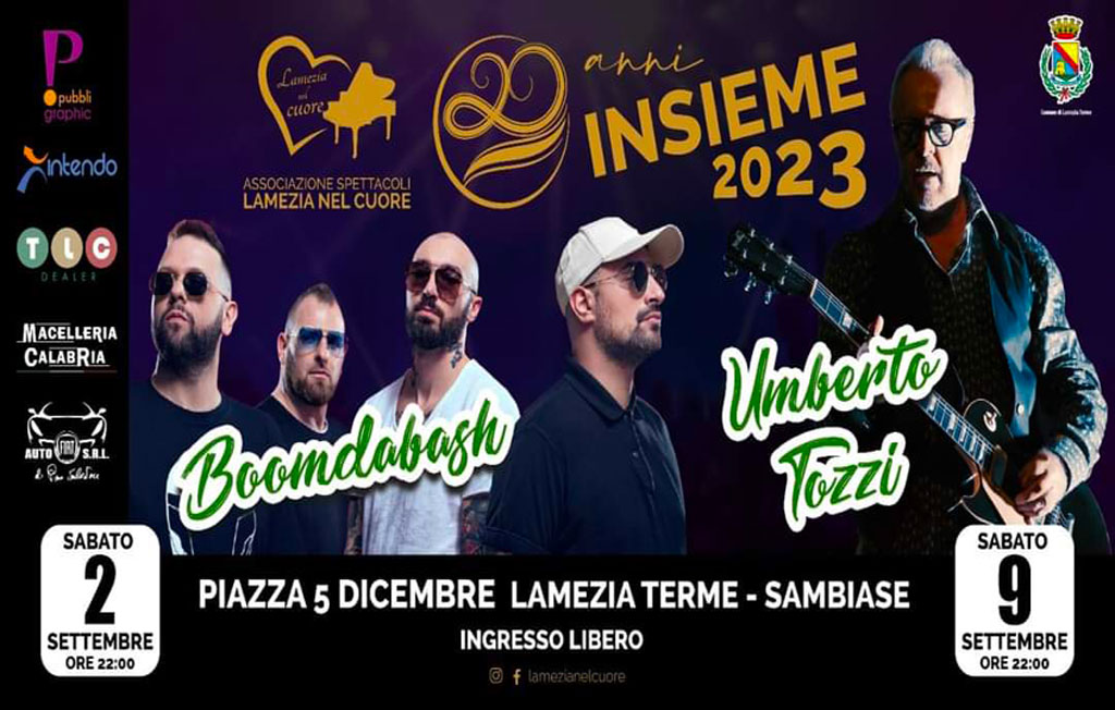 Lamezia, Boomdabash e Umberto Tozzi in concerto il 2 e 9 settembre in piazza 5 Dicembre