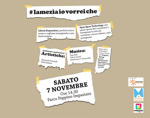 #LameziaIoVorreiChe, 7 novembre Open Space al parco Impastato