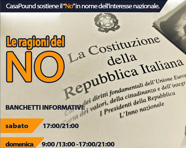 Lamezia, nel weekend Casapound in piazza per il No al referendum costituzionale