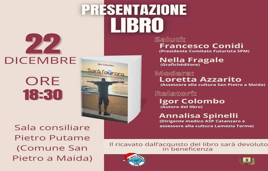 A San Pietro a Maida il 22 dicembre la presentazione del libro “Sarà l’Aurora” di Igor Colombo