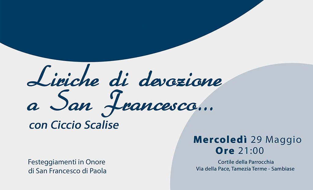 Lamezia, "Liriche di devozione a San Francesco con Ciccio Scalise"  il 29 maggio
