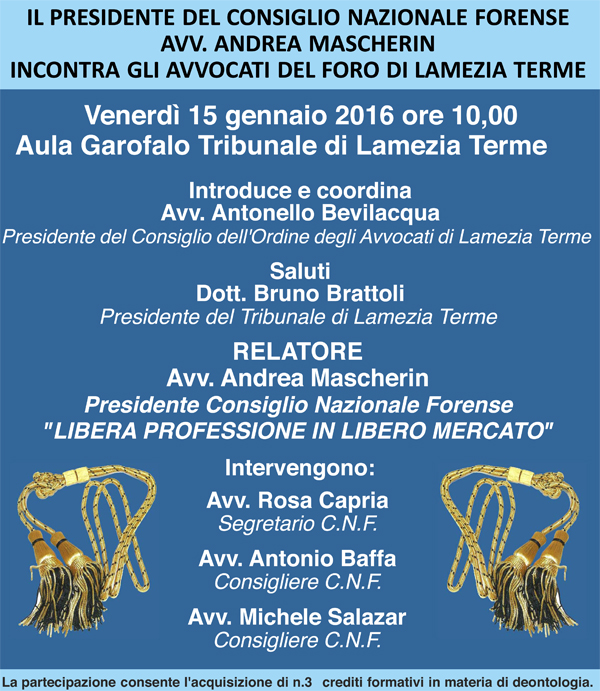 Lamezia, il 15 il presidente del Consiglio Nazionale Forense Mascherin al Tribunale