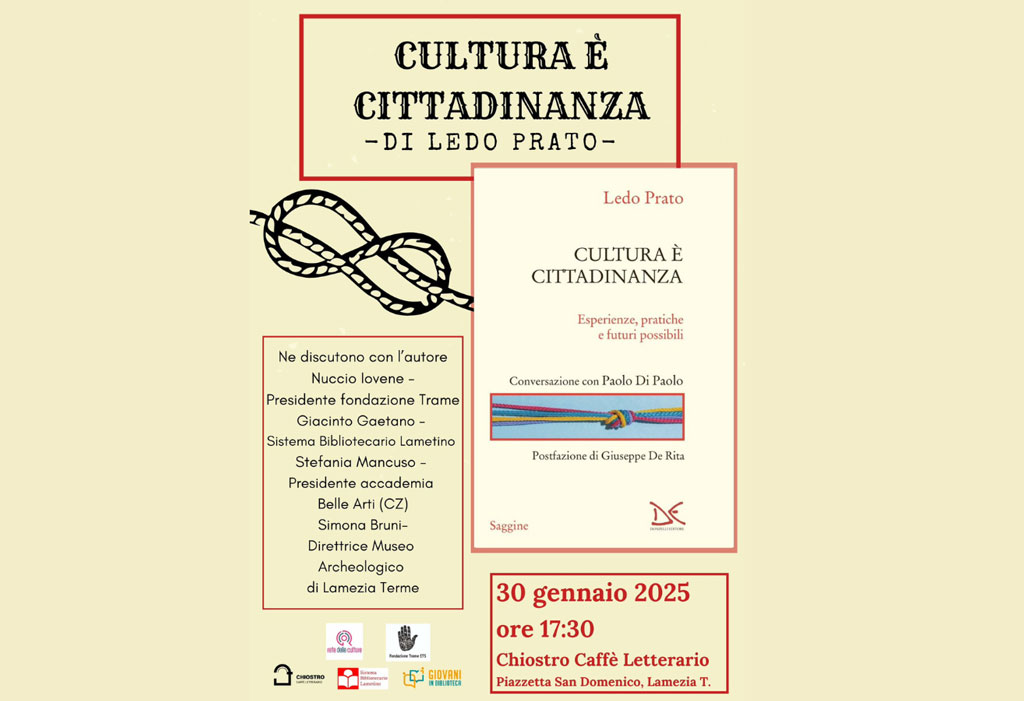 Un dialogo sulla cultura come cittadinanza attiva, a Lamezia la presentazione del nuovo libro di Ledo Prato