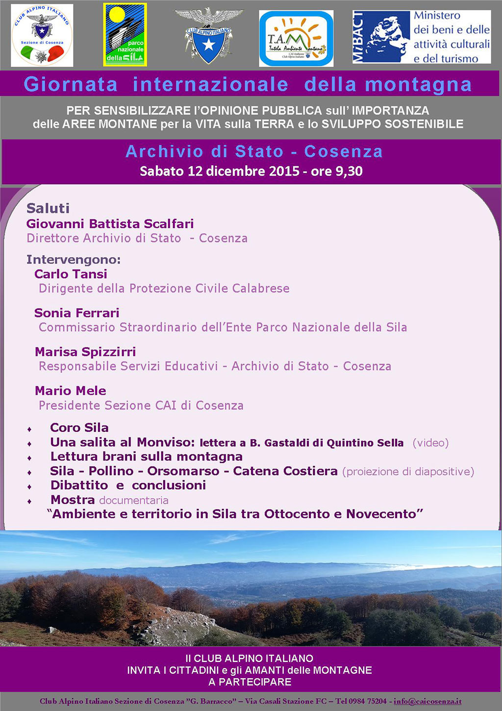 "Giornata internazionale della montagna", il 12 dicembre a Cosenza