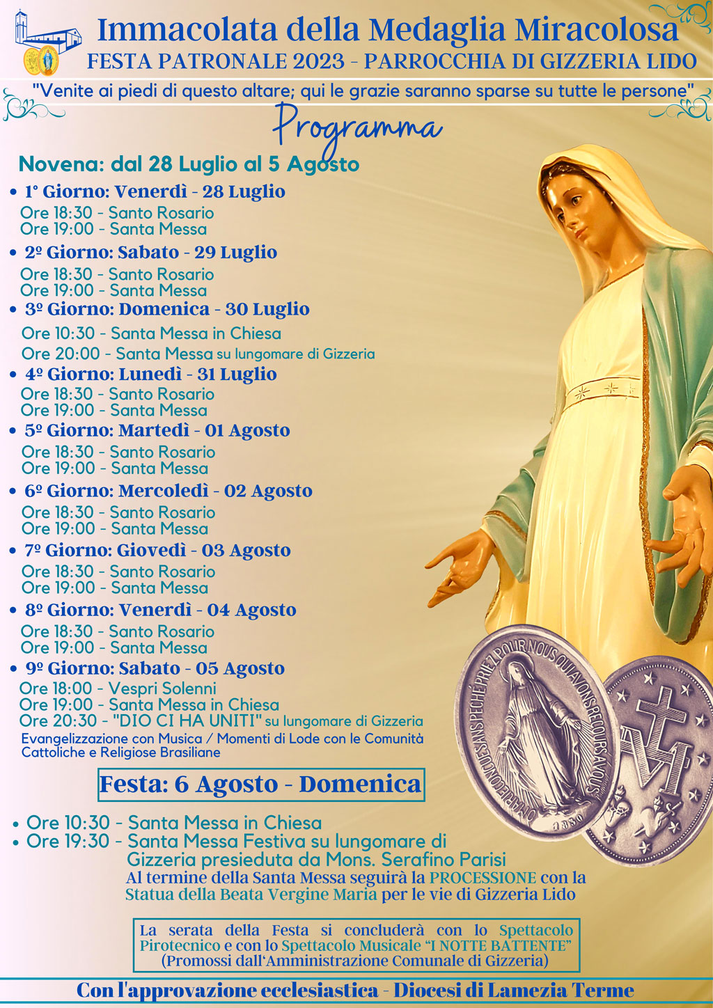 Novena Perpetua Alla Medaglia Miracolosa Pregate Al via la novena alla Immacolata della Medaglia Miracolosa a Gizzeria