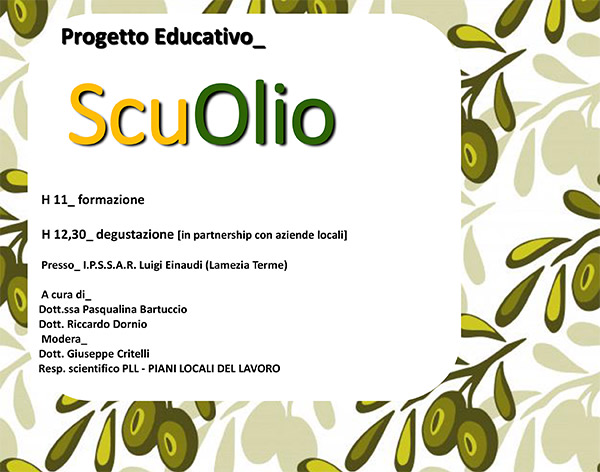 Lamezia, evento formativo e degustativo "ScuOlio" il 9 maggio all'Einaudi