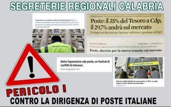 Manifestazione contro privatizzazione di Poste Italiane il 18 luglio a Catanzaro