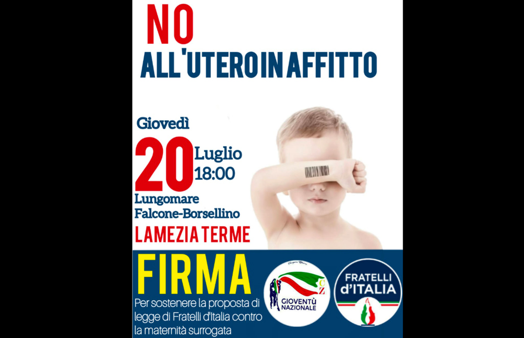 Lamezia, il 20 luglio sul lungomare Falcone Borsellino raccolta firme contro maternità surrogata