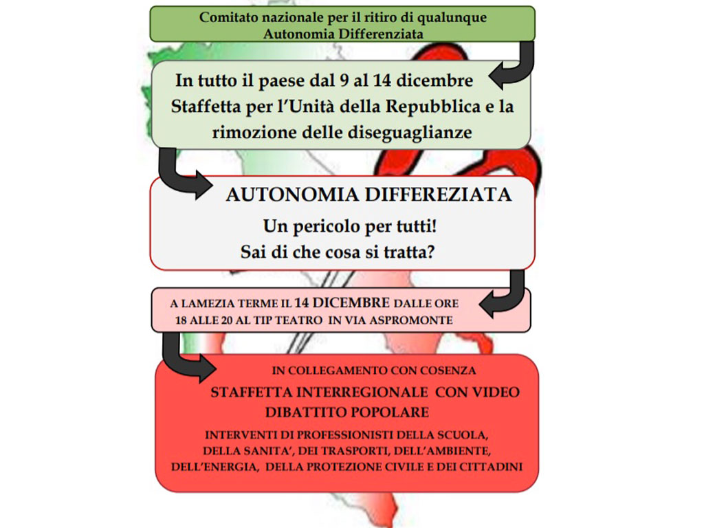 Lamezia, anche la Calabria aderisce alla staffetta interregionale contro ogni progetto di autonomia differenziata