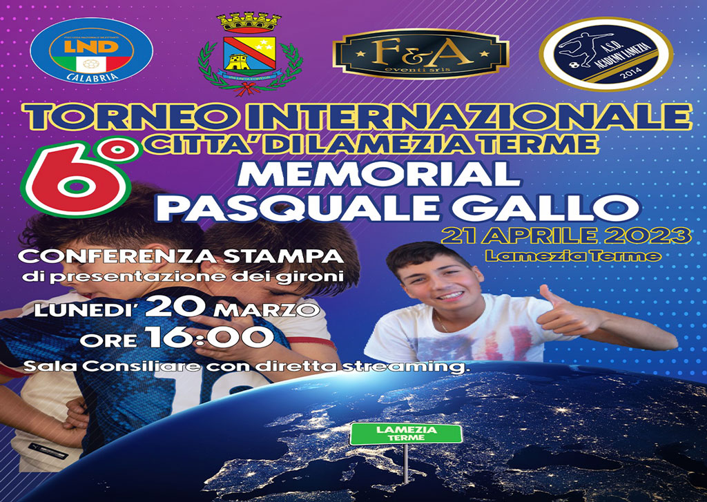 Lamezia, dal 21 al 24 aprile la sesta edizione del memorial 'Pasquale Gallo'