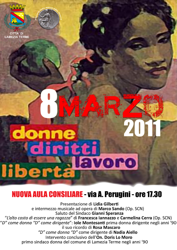 Lamezia, 8 marzo/Sindaco partecipa a iniziativa "Donne, diritti, lavoro, libertà"