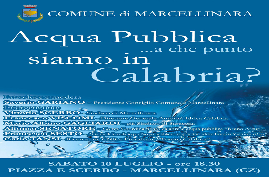 "Acqua pubblica… a che punto siamo in Calabria?", sabato iniziativa a Marcellinara