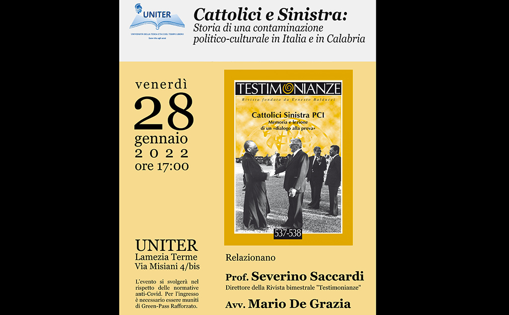 Lamezia, incontro “Cattolici e Sinistra: storia di una contaminazione politico-culturale” all’Uniter il 28 gennaio